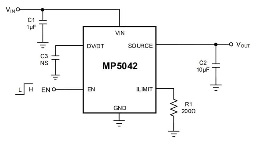Application Circuit Diagram - Monolithic Power Systems (MPS) MP5042 2A 28V E-Fuses