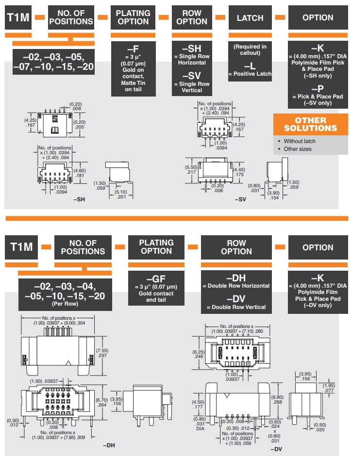 Mechanical Drawing - Samtec T1M 1mm Discrete Wire Terminal Strips