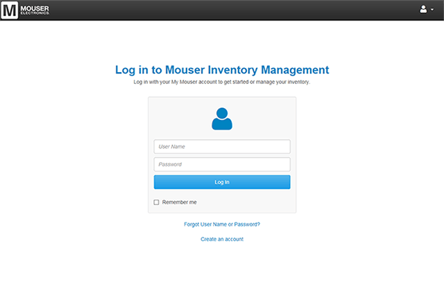 Mouser Inventory Management login screen